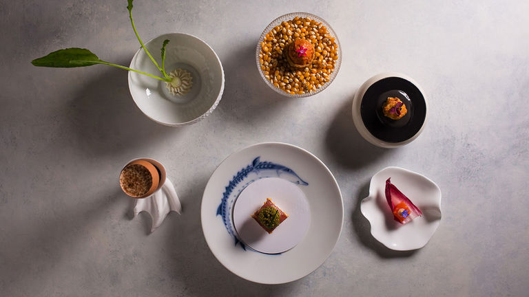 An extravagent amuse-bouche spread welcomes diners to Auro.