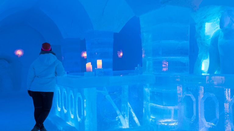 Guests at Sorrisniva can keep their insides warm with a drink from the hotel's ice bar. // © 2016 Ksenia Novikova