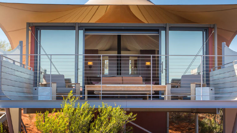 Longitude 131's pavilions are staked into the ground to minimize disturbance to the stunning natural surroundings. // © 2017 Baillie Lodges