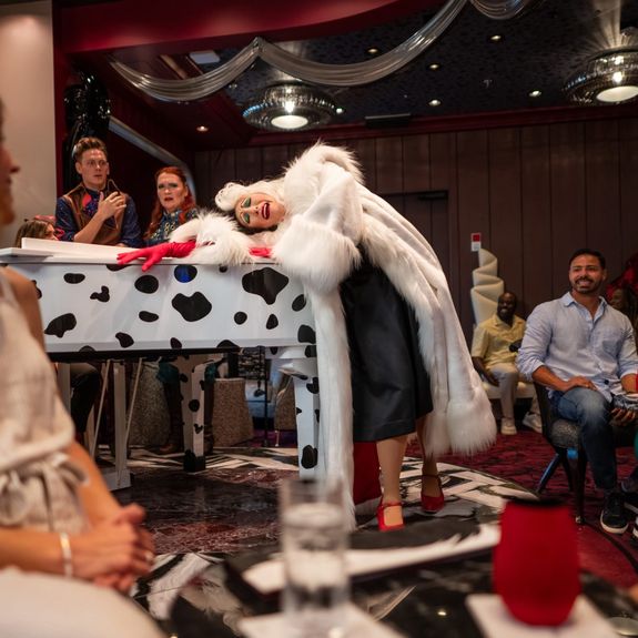 Disney Destiny’s heroes-and-villains theme is found throughout the ship, such as in the new De Vil’s piano lounge.