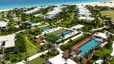 The resort spans 74 acres and features 12 on-site pools.