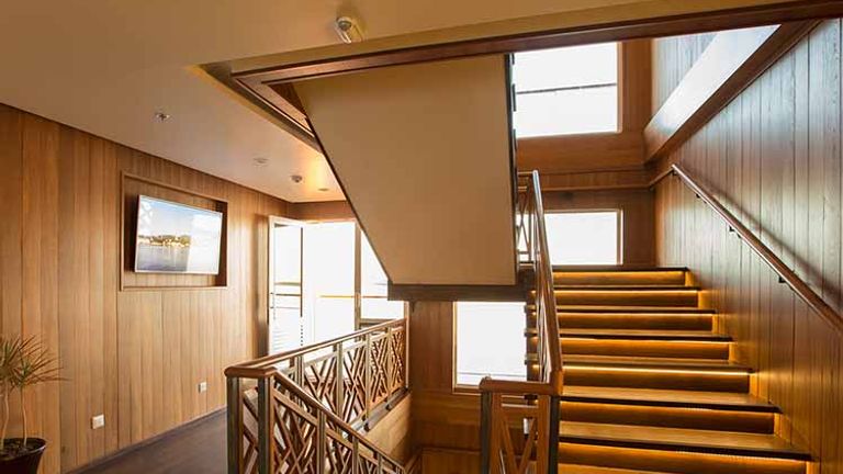 Wood accents are used throughout Avalon Myanmar. // © 2016 Avalon Waterways